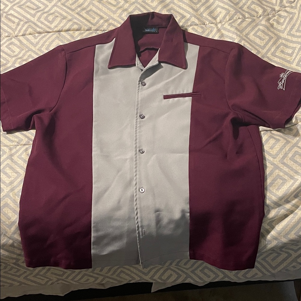 Men's Burgundy and Gray Casual Button Down Shirt